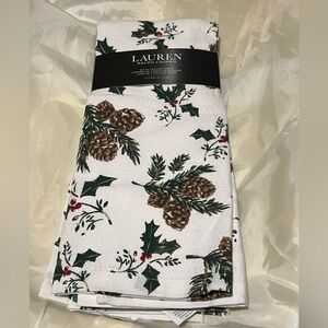 Lauren Ralph Lauren 3 Holiday Pinecone Print Dish Towels.
